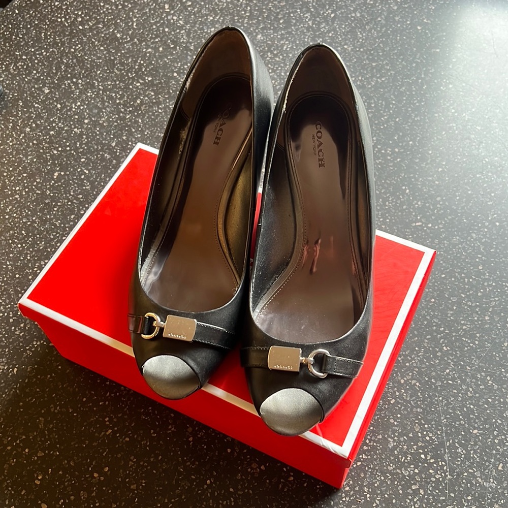 Coach Black Leather Wedges